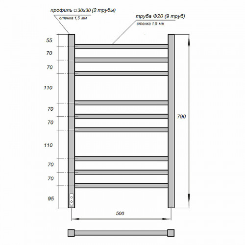 Полотенцесушитель электрический Point PN70758B П9 500x790 черный