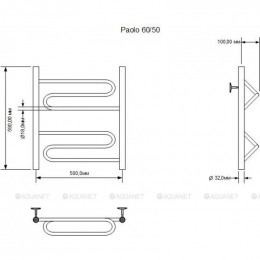 Полотенцесушитель водяной Aquanet Paolo 600x500, хром 00266732