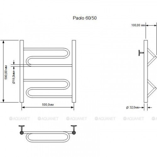 Полотенцесушитель водяной Aquanet Paolo 600x500, хром 00266732