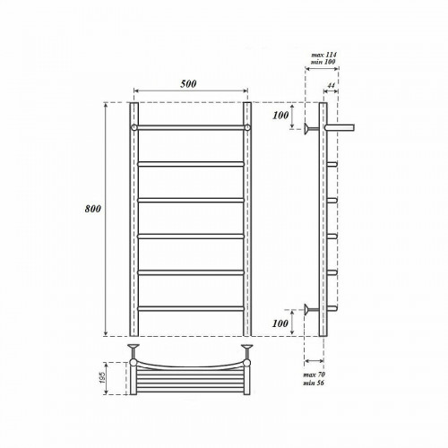 Полотенцесушитель электрический Point PN04158PE П5 500x800 левый/правый хром