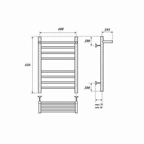 Полотенцесушитель водяной Point PN10146SP П7 400x600 с полкой хром