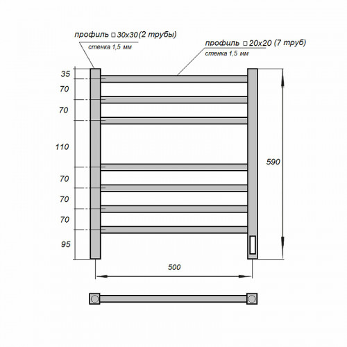 Полотенцесушитель электрический Point PN71856B П7 500x590 черный