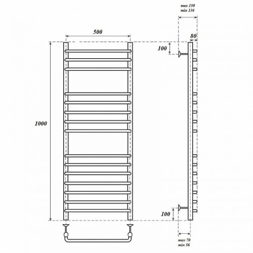 Полотенцесушитель водяной Point PN09150S П15 500x1000 хром