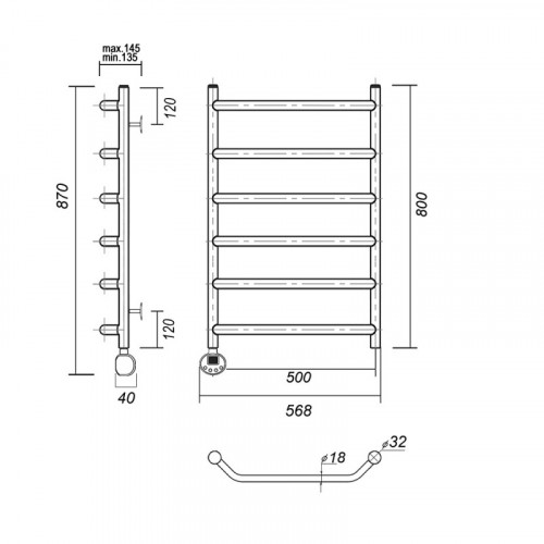 Полотенцесушитель электрический Domoterm Лаура П6 500x800 EL золото