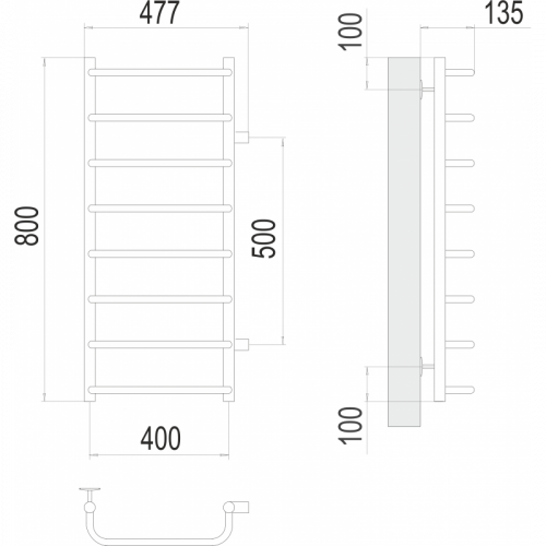 Водяной полотенцесушитель Terminus Стандарт П8 400х800 с боковым подключением 500
