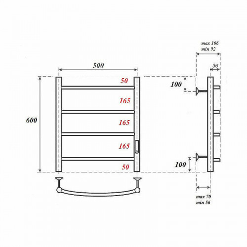 Полотенцесушитель электрический Point PN04856 П4 500x600 хром
