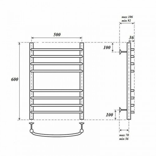 Полотенцесушитель электрический Point PN05156SE П8 500x600 левый/правый хром