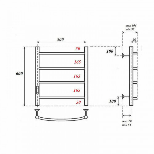 Полотенцесушитель электрический Point PN04756 П4 500x600 хром