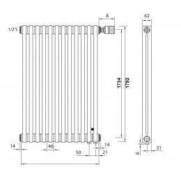 Трубчатый радиатор Zehnder Charleston Completto 2180/6 секций, нижнее подключение V001, 1/2", RAL 9016 (белый)