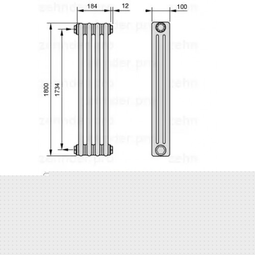 Трубчатый радиатор Zehnder Charleston Completto 3180/10 секций, нижнее подключение V001, 1/2", RAL 9016 (белый)