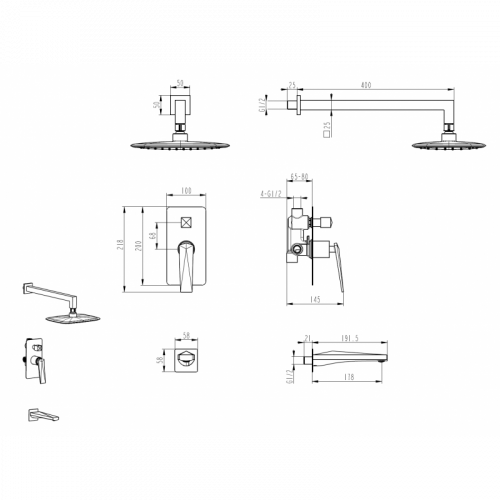 Душевая система встраиваемая Boheme Venturo 374-B-2 черный/хром