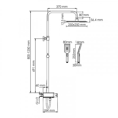 Душевая система WasserKRAFT A114.255.130.CB Thermo черный