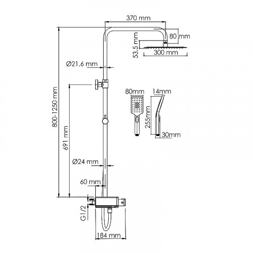 Душевая система WasserKRAFT A113.118.126.CH Thermo хром