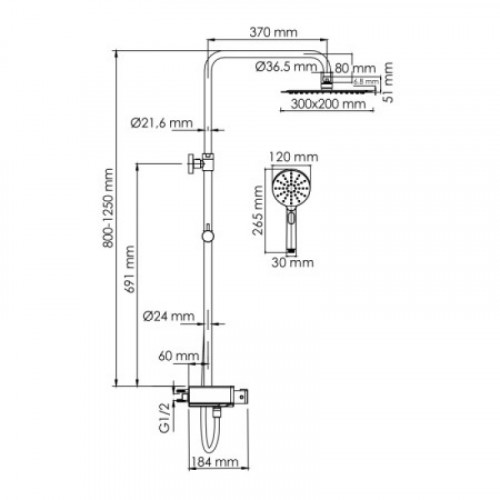 Душевая система WasserKRAFT A113.069.127.CH Thermo хром