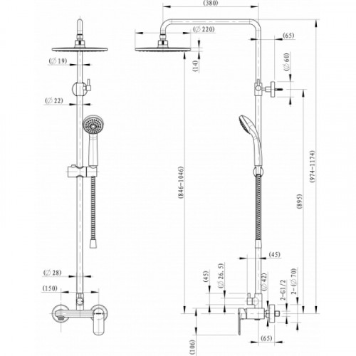 Душевая колонна со смесителем для душа Bravat Opal R F9125183CP-A2-RUS
