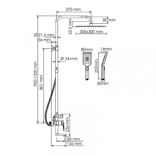 Душевая система WasserKRAFT A155.260.201.BG золото