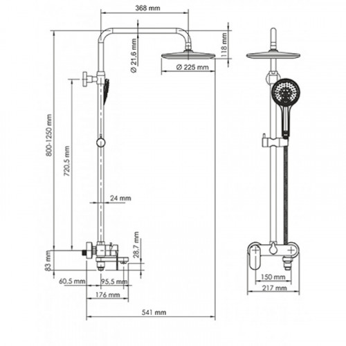 Душевой комплект WasserKRAFT A17401 со смесителем для душа 80/125 x 54,1 см
