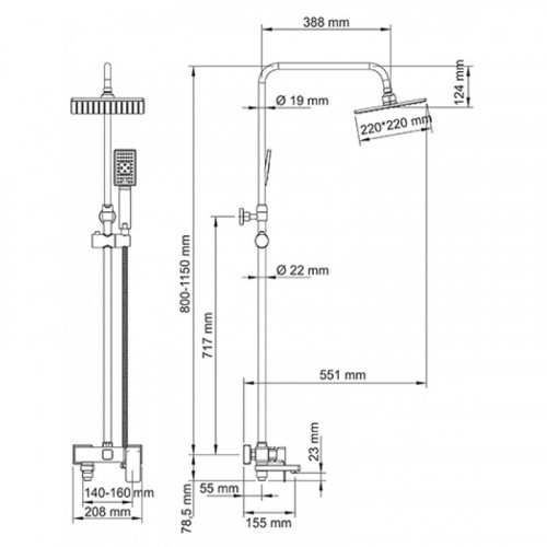 Душевой комплект WasserKRAFT A17701 со смесителем для ванны, 80/115 x 55,1 см