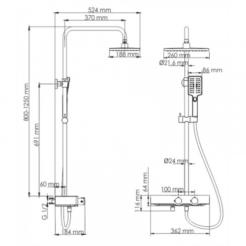 WasserKRAFT  A11401 Thermo Душевой комплект с термостатическим смесителем