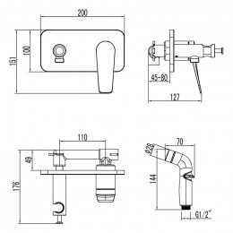 Гигиенический душ со смесителем Lemark Bronx LM3720BL черный матовый