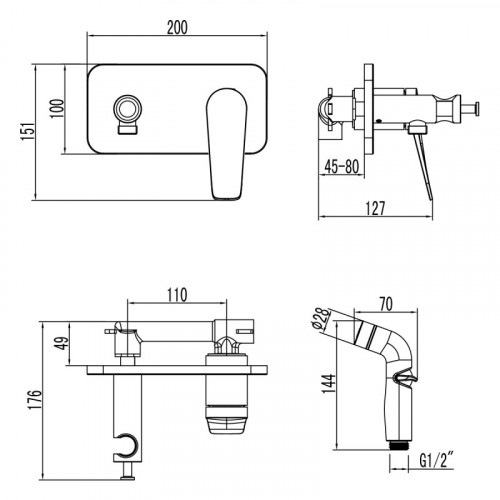 Гигиенический душ со смесителем Lemark Bronx LM3720BL черный матовый