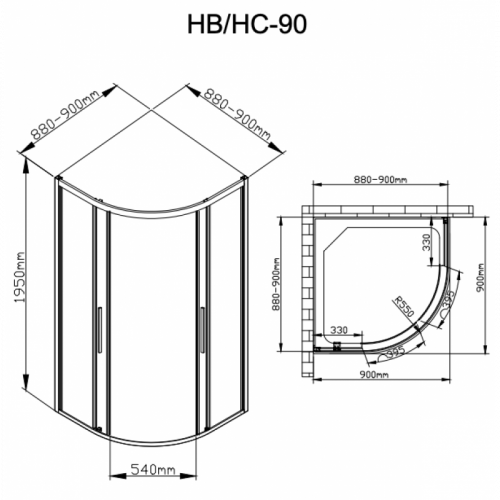 Душевой уголок DTO HC 90 Chrome 90х90 прозрачное/хром