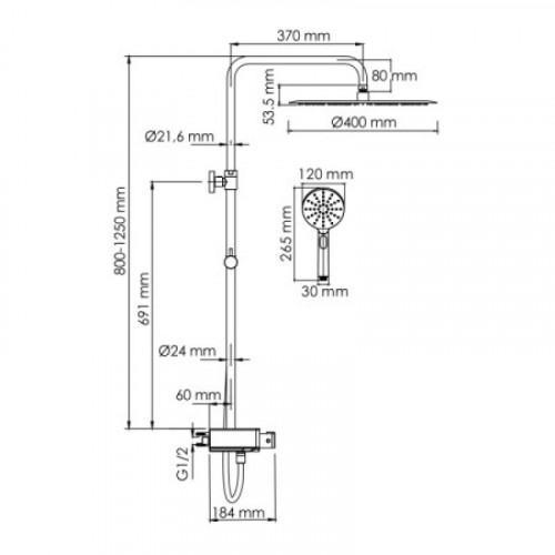 Душевая система WasserKRAFT A113.117.127.CH Thermo хром