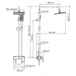 A17702 Душевой комплект WasserKRAFT со смесителем для душа, 80/115 x 54,2 см