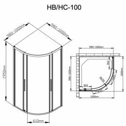 Душевой уголок DTO HB 100 Black 100х100 с рисунком/черный