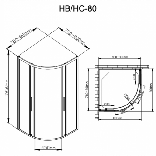 Душевой уголок DTO HC 80 Chrome 80х80 прозрачное/хром