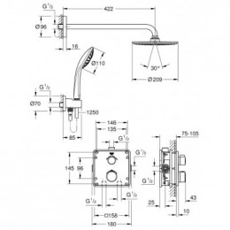 Душевой комплект 210 мм Grohe Grohtherm 34734000