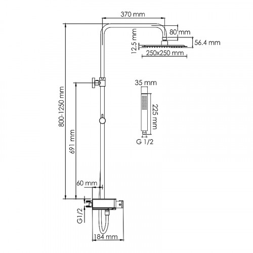Душевая система WasserKRAFT A114.255.218.CB Thermo черный