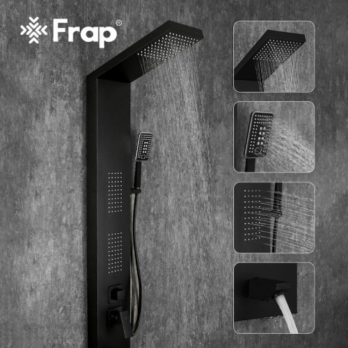 Душевая панель Frap F24005-6 с гидромассажем черный матовый