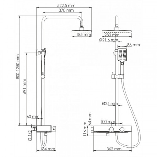 Душевая система WasserKRAFT A11301 Thermo хром
