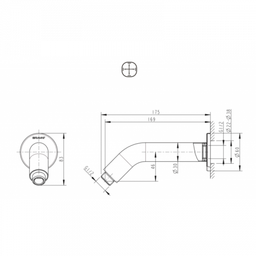 Кронштейн для верхнего душа Bravat Built-in хром D312C-RUS