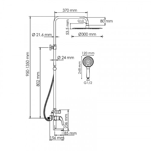 Душевая система WasserKRAFT A171.263.207.PG золото