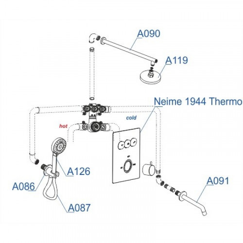 WasserKRAFT A171919 Thermo Встраиваемый комплект для ванны с верхней душевой насадкой, лейкой и изливом