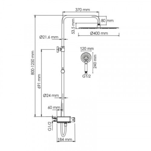 Душевая система WasserKRAFT A113.117.058.CH Thermo хром