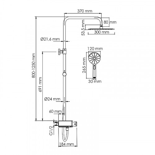 Душевая система WasserKRAFT A113.118.127.CH Thermo хром