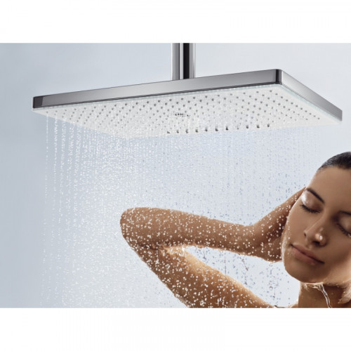 Верхний душ Hansgrohe Rainmaker Select 460 24004400, 466 x 300 мм, 2 режима струи, с держателем, белый/хром