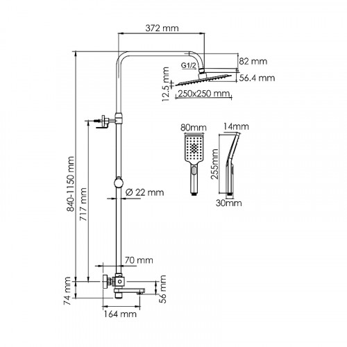Душевая система WasserKRAFT A199.198.201.BG Thermo золото