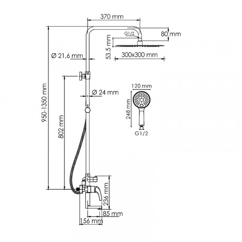 Душевая система WasserKRAFT A171.261.207.PG золото