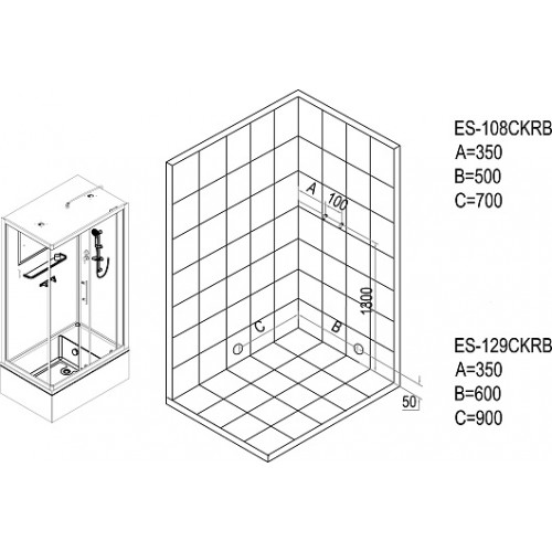 Esbano Душевая кабина 100x80 ES-108 CKRB R