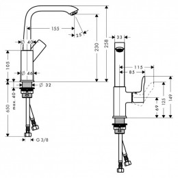 Смеситель Hansgrohe Metris 31187000 для раковины, со сливным клапаном Push-Open