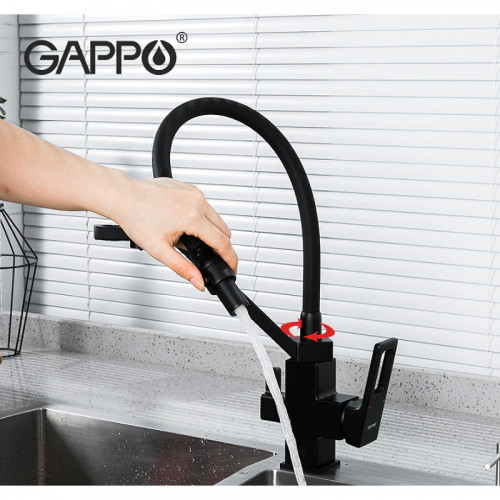 Смеситель для кухни Gappo G4317-6 с подключением к фильтру черный