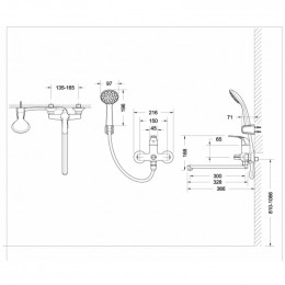 Смеситель для ванны c длинным изливом с аксессуарами Bravat Fit F6135188BM-LB-RUS