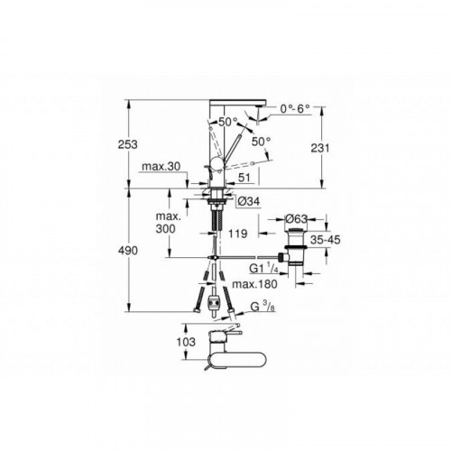 Смеситель для кухни GROHE Plus 23843003 со сливным гарнитуром, выдвижной излив, L-Size