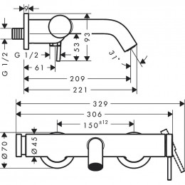 Смеситель для ванны Hansgrohe Tecturis S 73422000 хром глянец