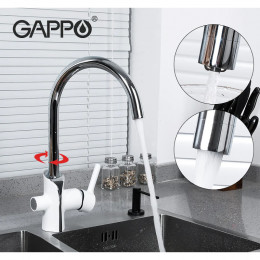Смеситель для кухни Gappo G4303-8 с подключением к фильтру белый/хром