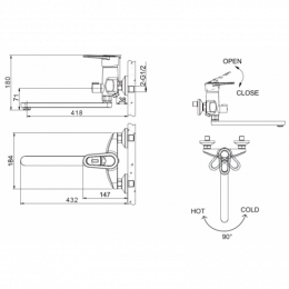 Смеситель для ванны c длинным изливом Bravat Loop F6124182CP-02L-RUS